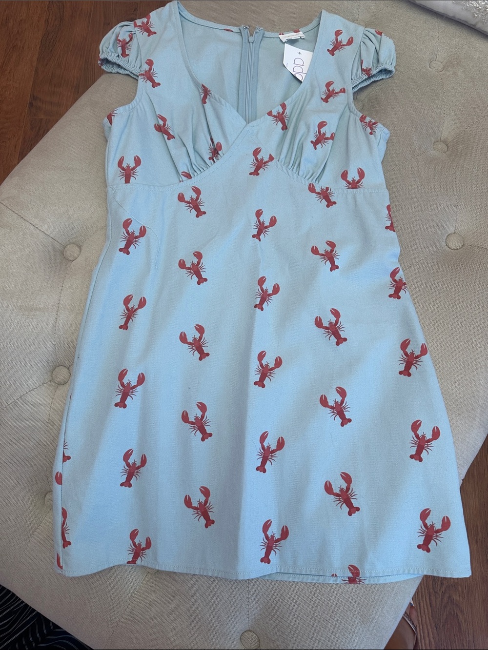Le Lis Light Blue Dress with Red Lobster Print